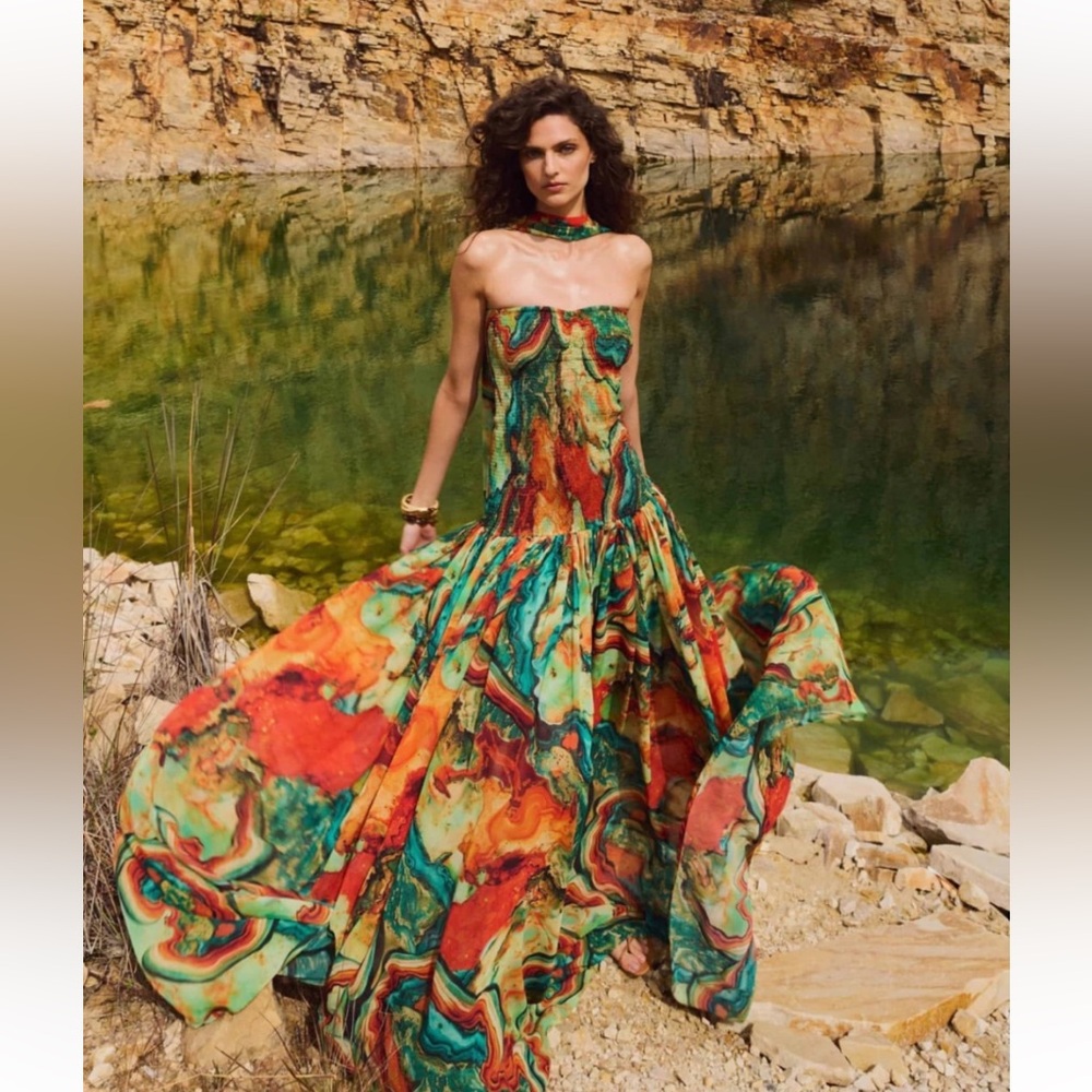 Vibrant Multicolor Strapless Maxi Dress